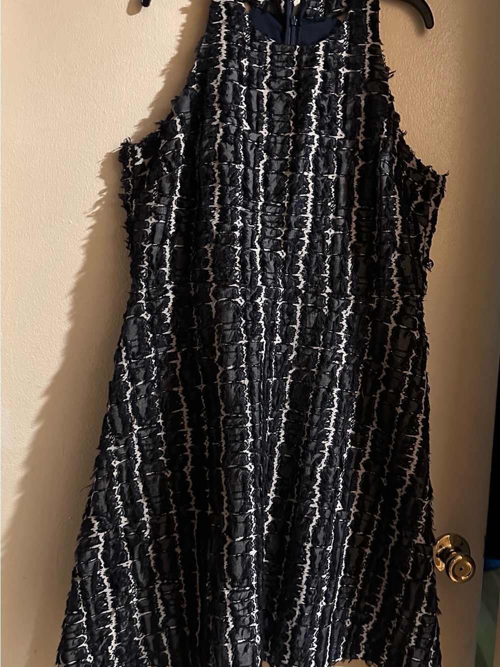 Banana Republic Black and White Textured Sleeveless A-Line Dress